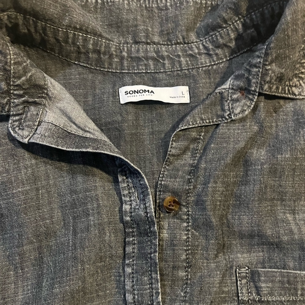 Sonoma Gray Chambray Button-Front Shirt Dress